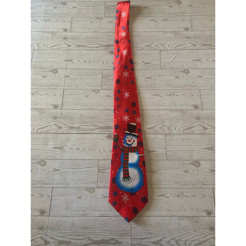 Snowman Christmas Tie Red Holiday Necktie Festive Novelty Polyester Men’s